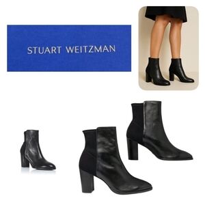 Stuart Weitzman Harper 80 Black Leather Booties Size 7.5 M